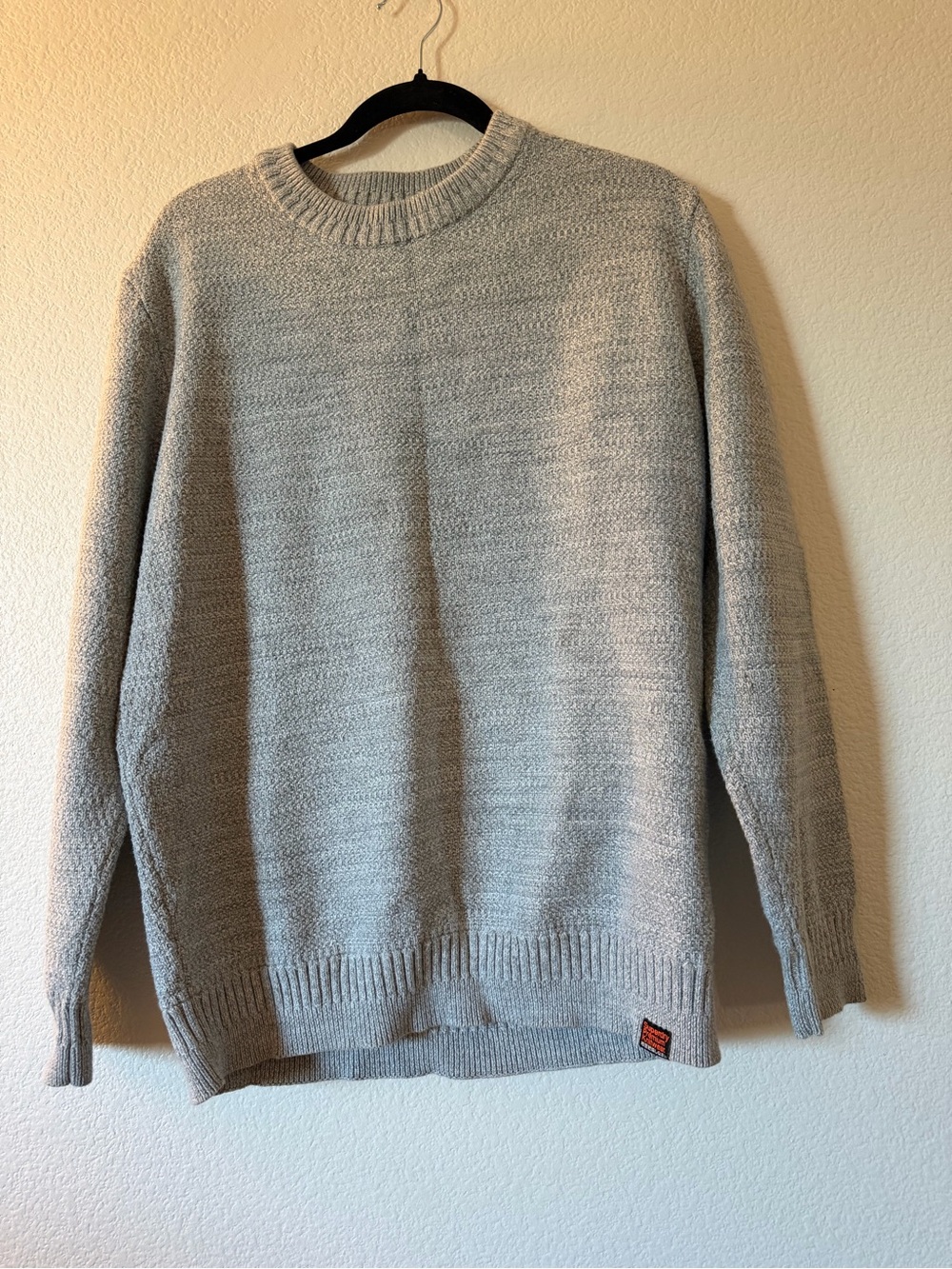 Superdry Men's Light Heather Gray Thick Ribbed Cuffed Cotton Crewneck Sweater2XL